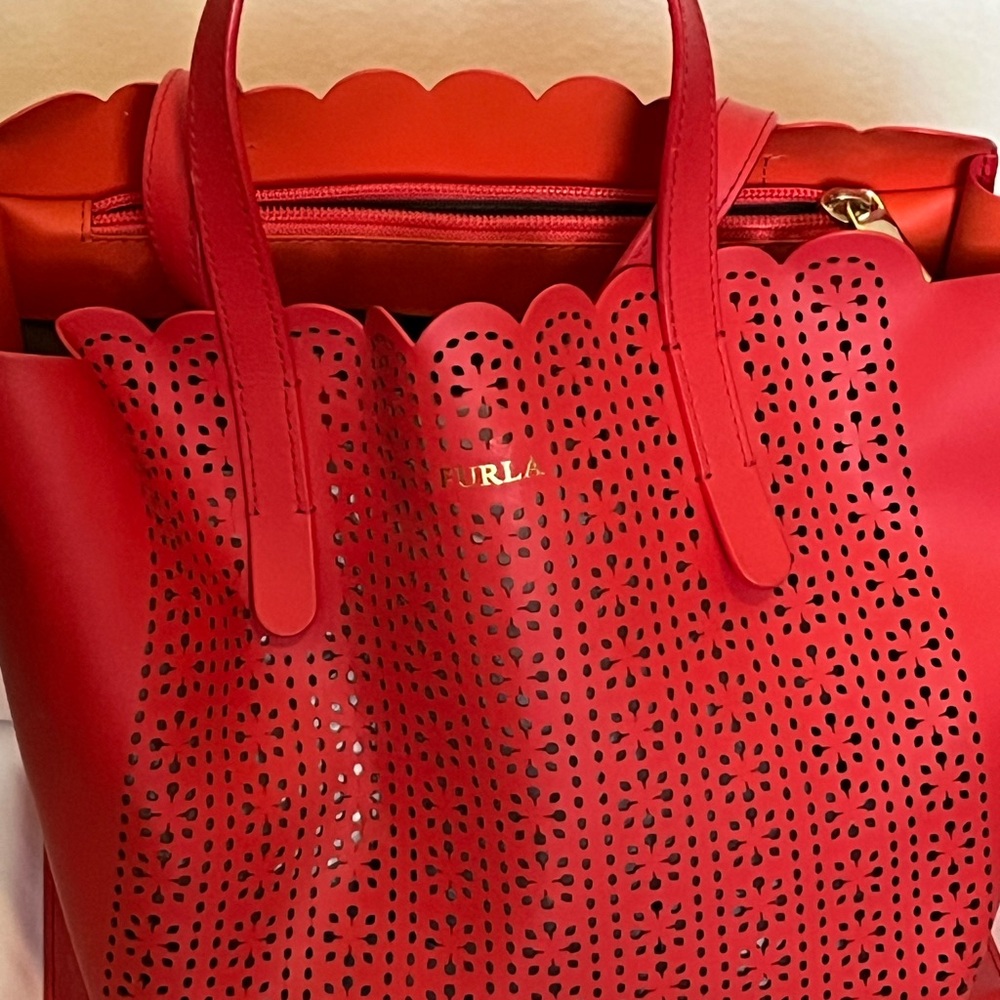 Furla Red Laser-Cut Tote Bag
